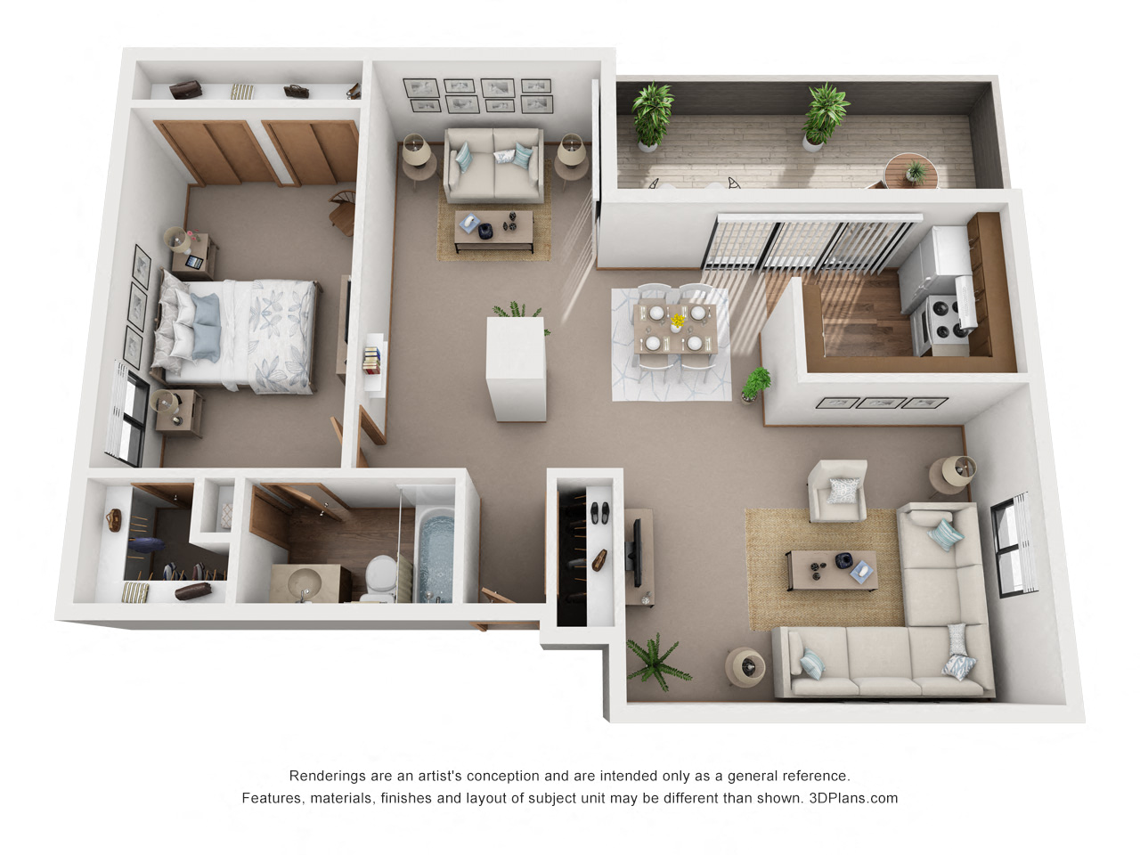 Floor plan for 1 bed, 1 bath, 850 sqft